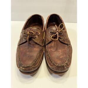 Size 10 Orvis Gokey Brown Leather Boat Deck Shoes Loafers Vibram Soles